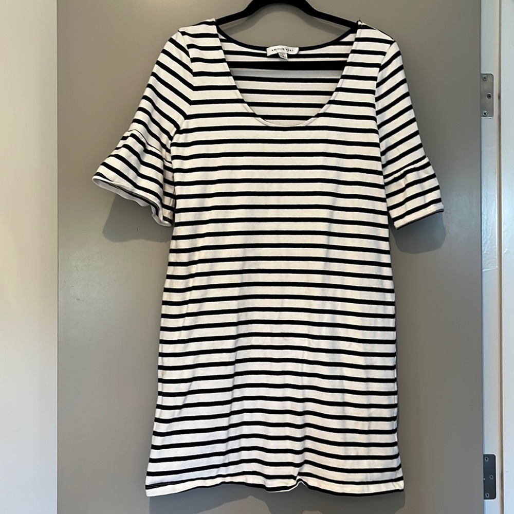 Blue and white striped dress